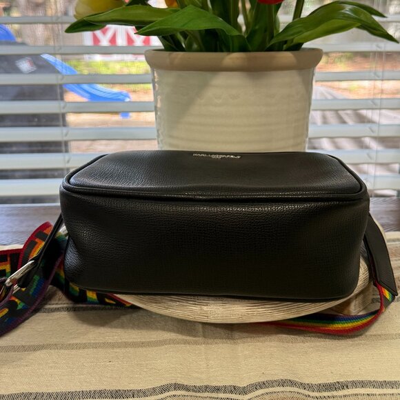 KARL LAGERFELD PARIS MAYBELLE CAMERA CROSSBODY BAG RAINBOW STRIPE STRAP CASUAL - Picture 5 of 16